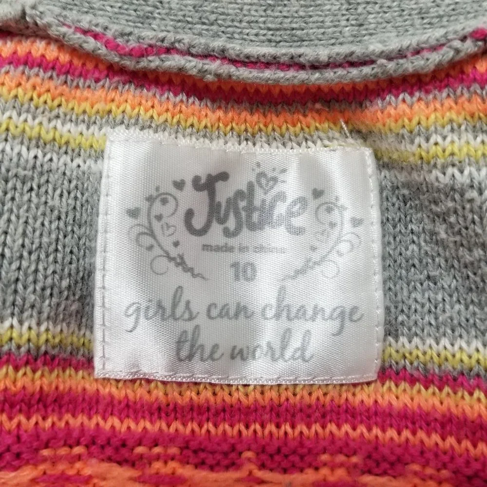 Justice cardigan 10 open front sweater striped fair isle tribal knit